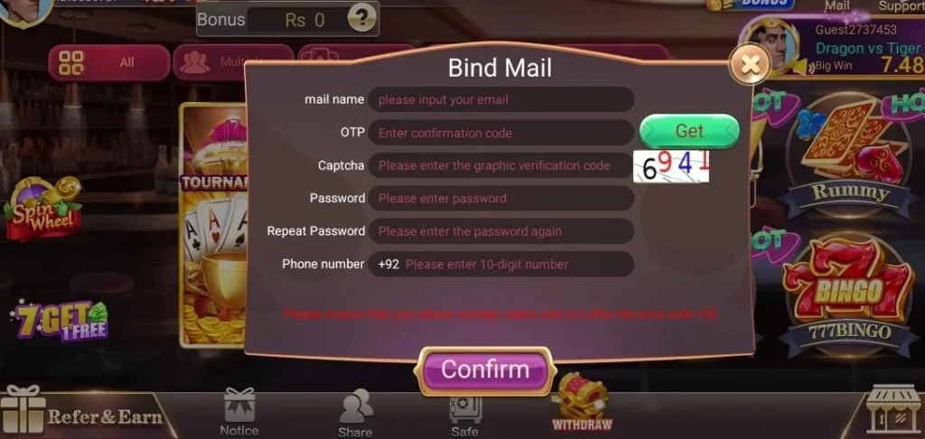 Register Account on Teen Patti world
